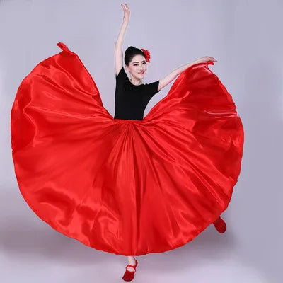 Women's Long Satin-Look Swing Dance Skirt with Length and Style Options
