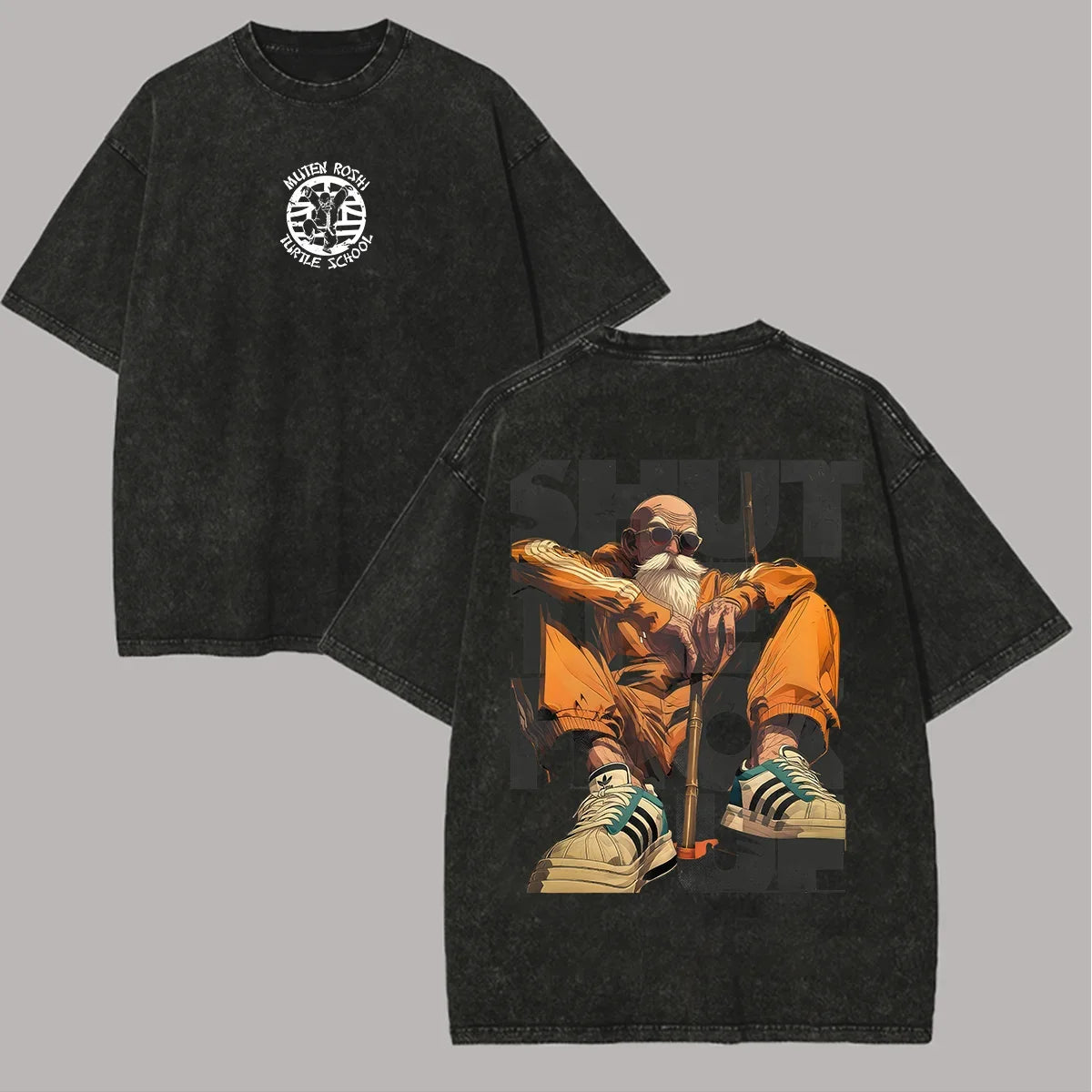 Dragon Ball Master Roshi Kame Sennin Vintage Washed Oversized T-Shirt Cotton Tee