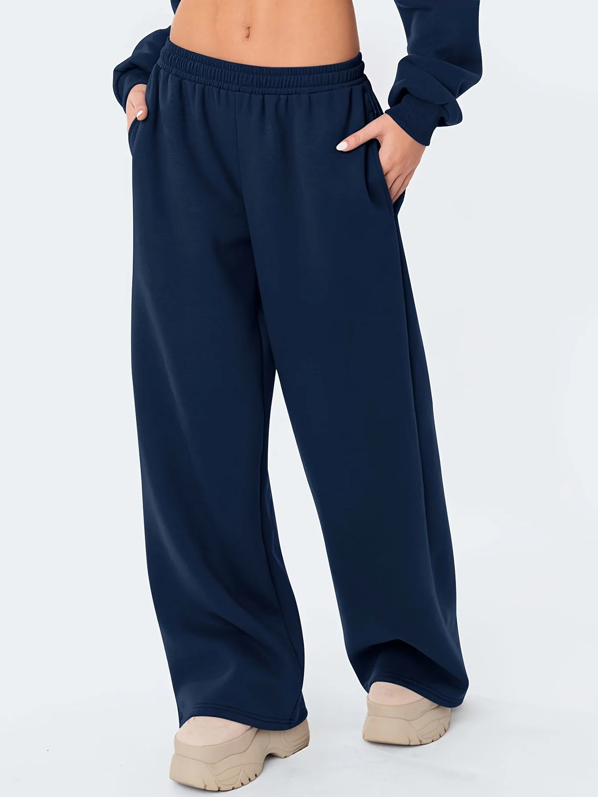 Women's Cotton Solid Loose Wide-Leg Ankle-Length Mid-Rise Pants for Casual Autumn Outfits