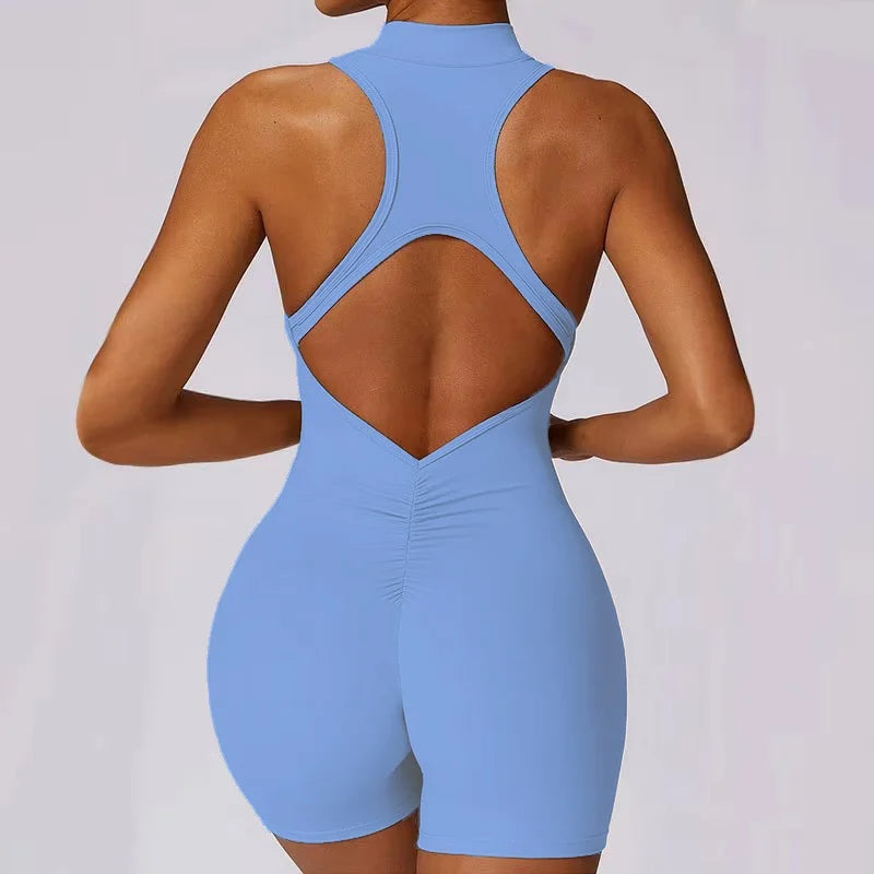 Women's Zip-Front Open-Back Workout Romper