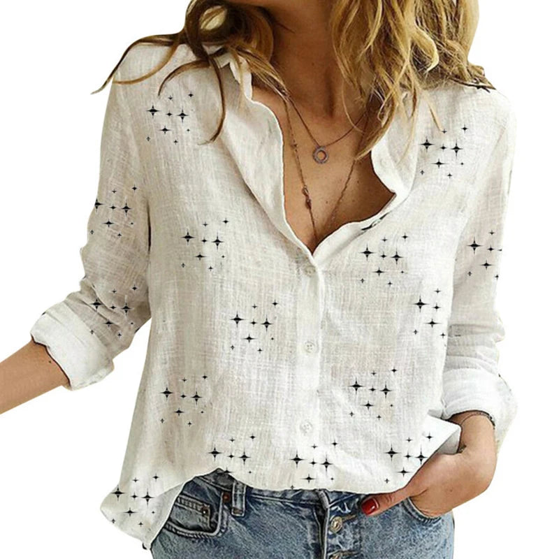 Women's V Neck Long Sleeve Button Front Shirt