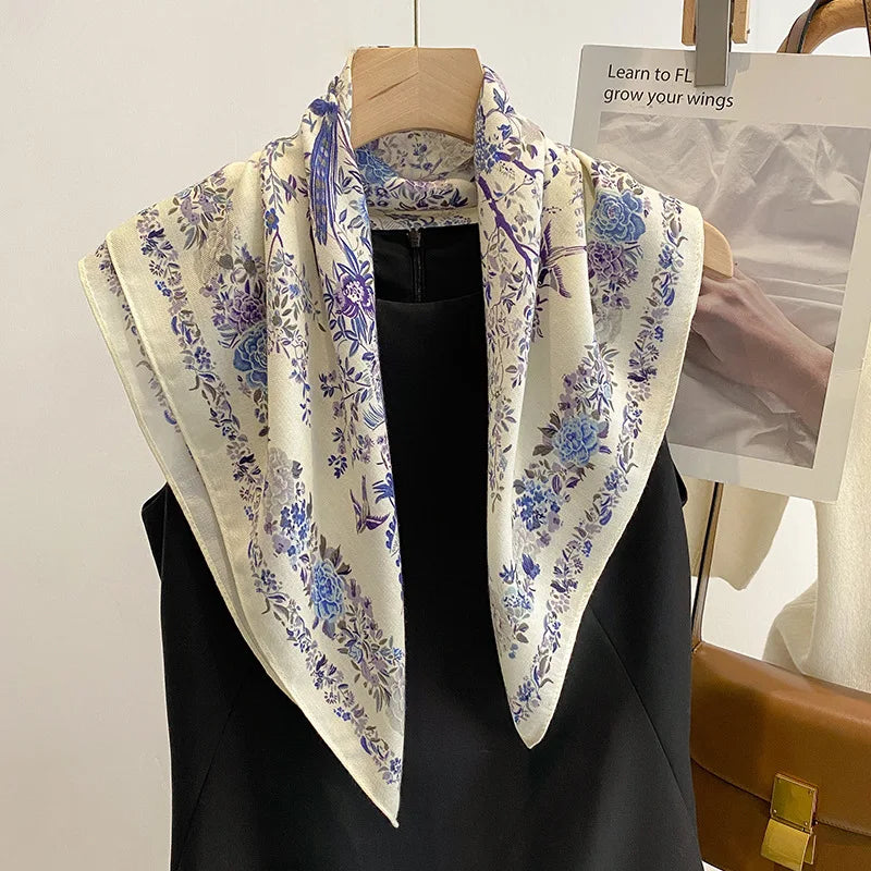 Printed Square Scarf with Polka Dot Pattern Options