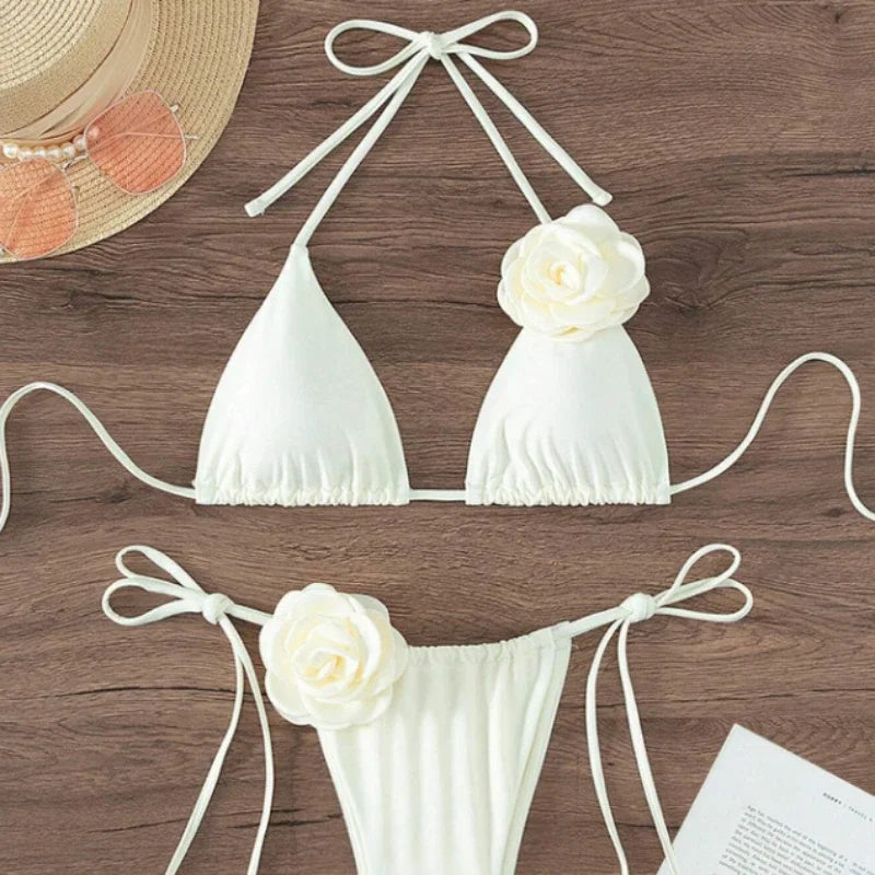 Flower Detail Halter Bikini