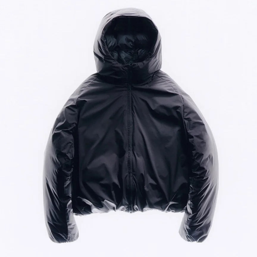 Hooded Cropped Puffer Jacket with Long Sleeves and Front Zip