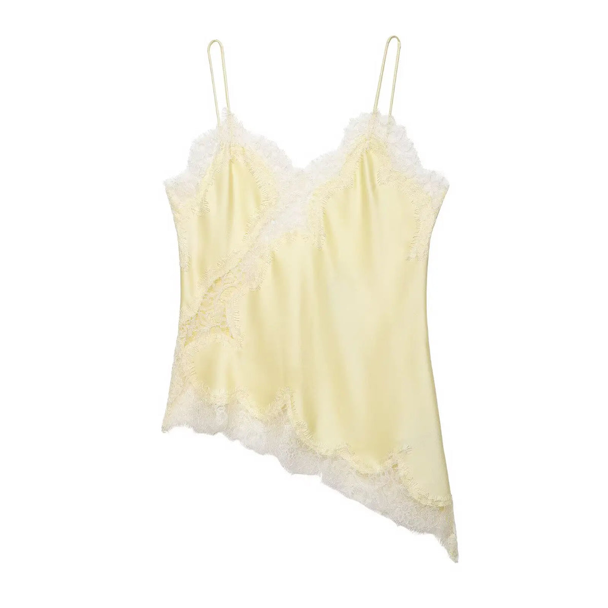 Women's Asymmetric Lace Trim Polyester Camisole with an Open Back