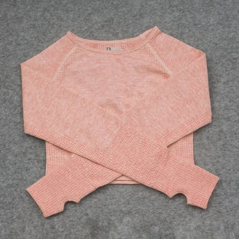 Women's Contrast-Stripe Long-Sleeve Workout Crop Top