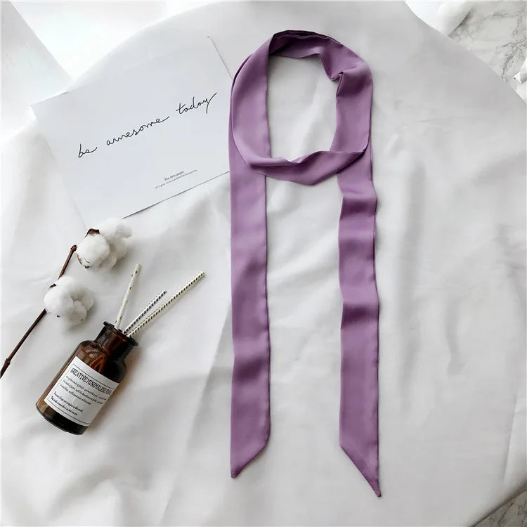 Solid Long Narrow Ribbon Scarf with Pointed Ends