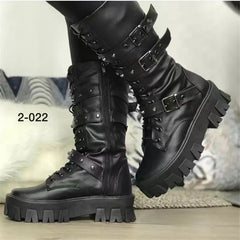 New Mid Calf Women Autumn Winter Fashion Lace-up Zipper Botas Mujer Boots Sports Platform Heel Ladies Shoes Knee High Boots