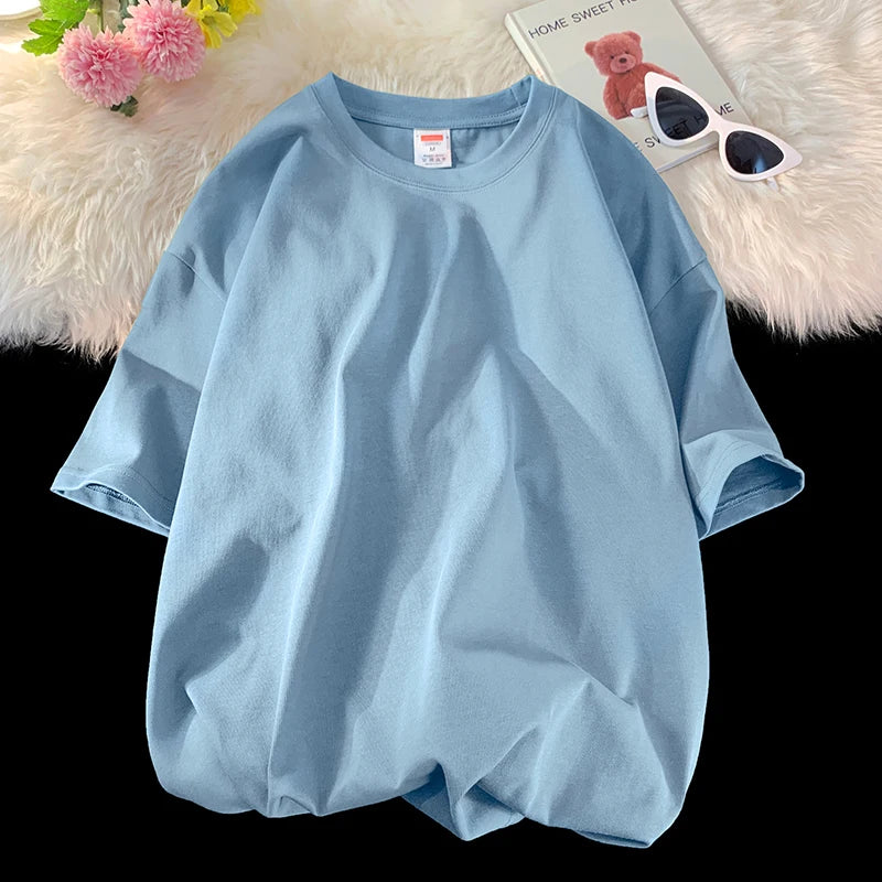 Solid Crew Neck Short Sleeve Loose Casual T Shirt