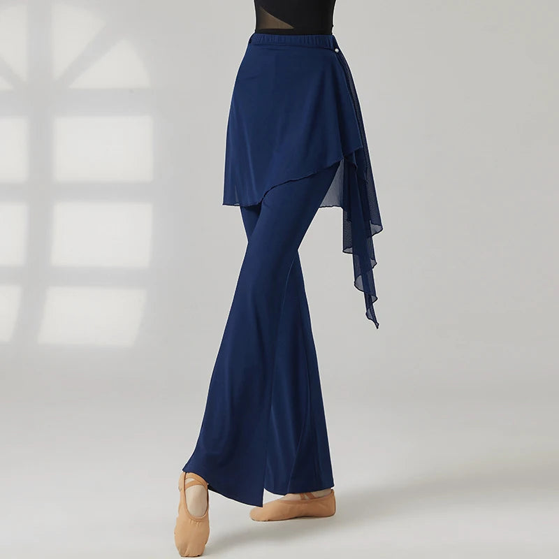 Women's Sheer Skirt Overlay Polyester Blend Flared Pants for Dance Practice