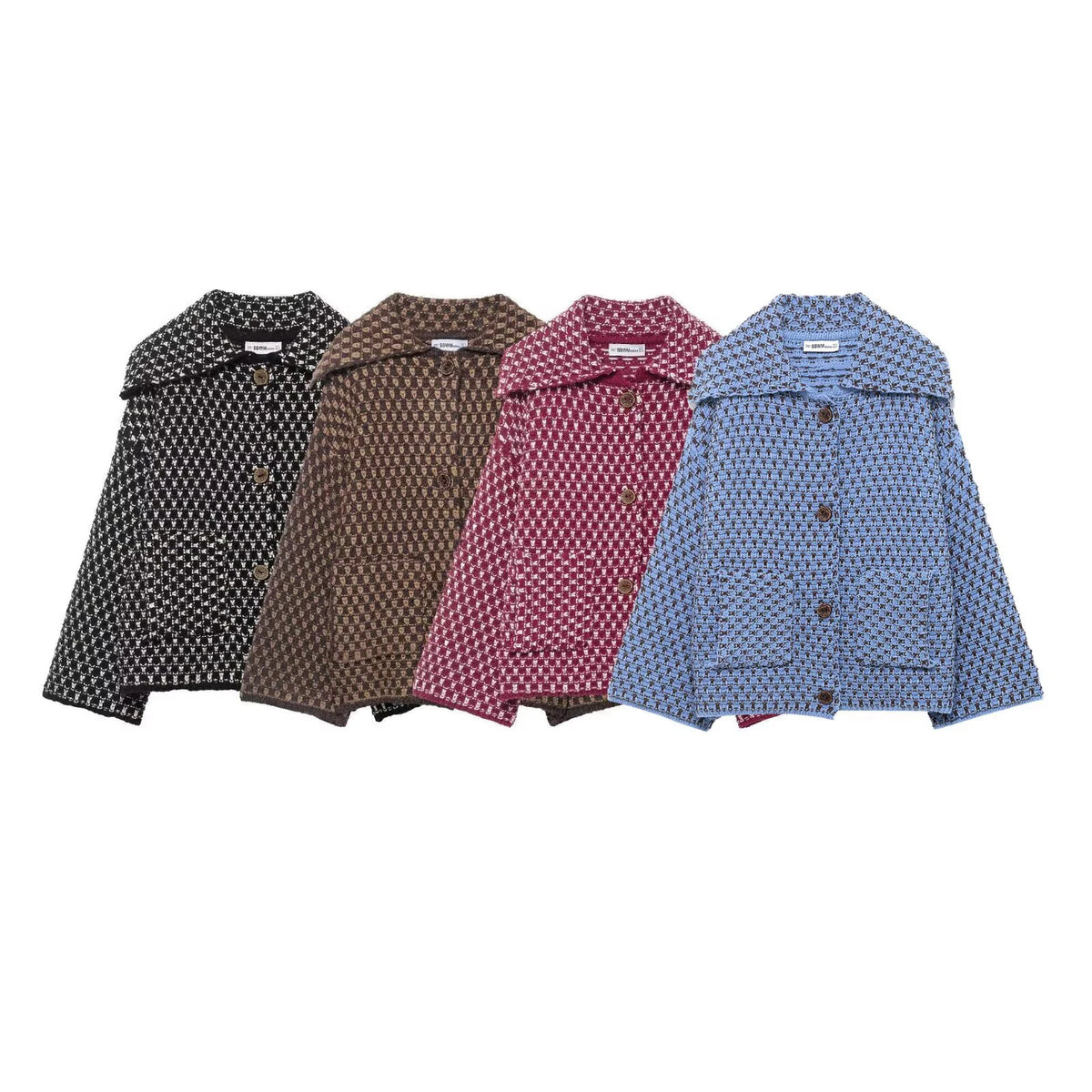 Women's Checked Button Front Shoulder Cape Cape Casual Knit Layer