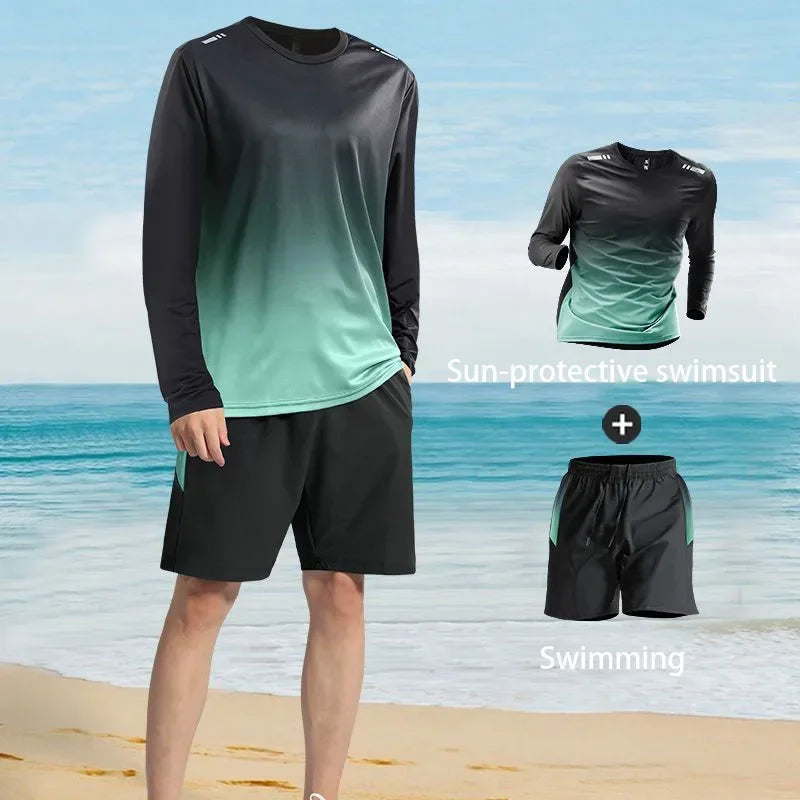 Men's Long Sleeve Swimsuit with Long Pants for Swimming Outfits