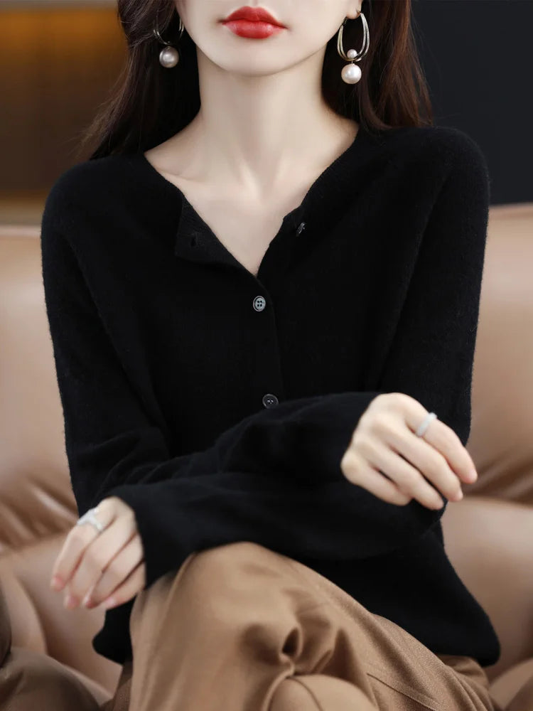 Women's Crew Neck Button Front Cardigan Casual Knit Layer