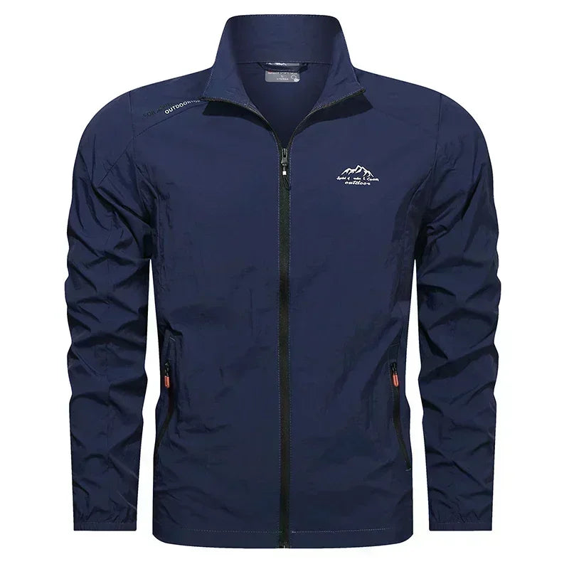 Men's Stand Collar Zip Front Pocket Jacket