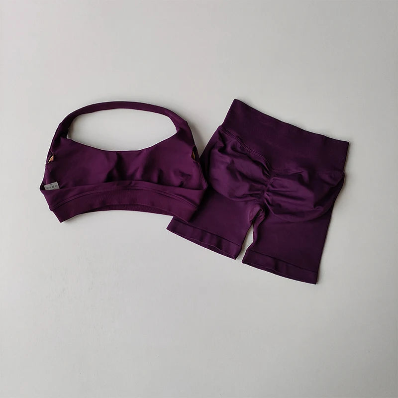 Women's Halter Sports Bra and Shorts Set