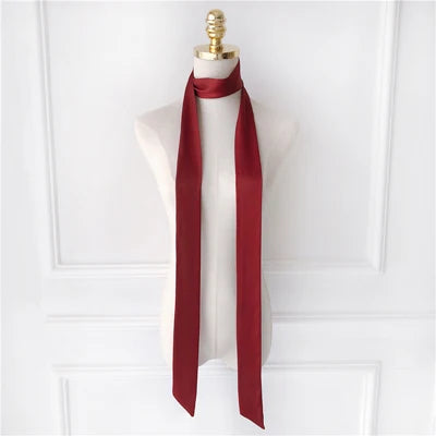 Solid Long Narrow Ribbon Scarf with Pointed Ends