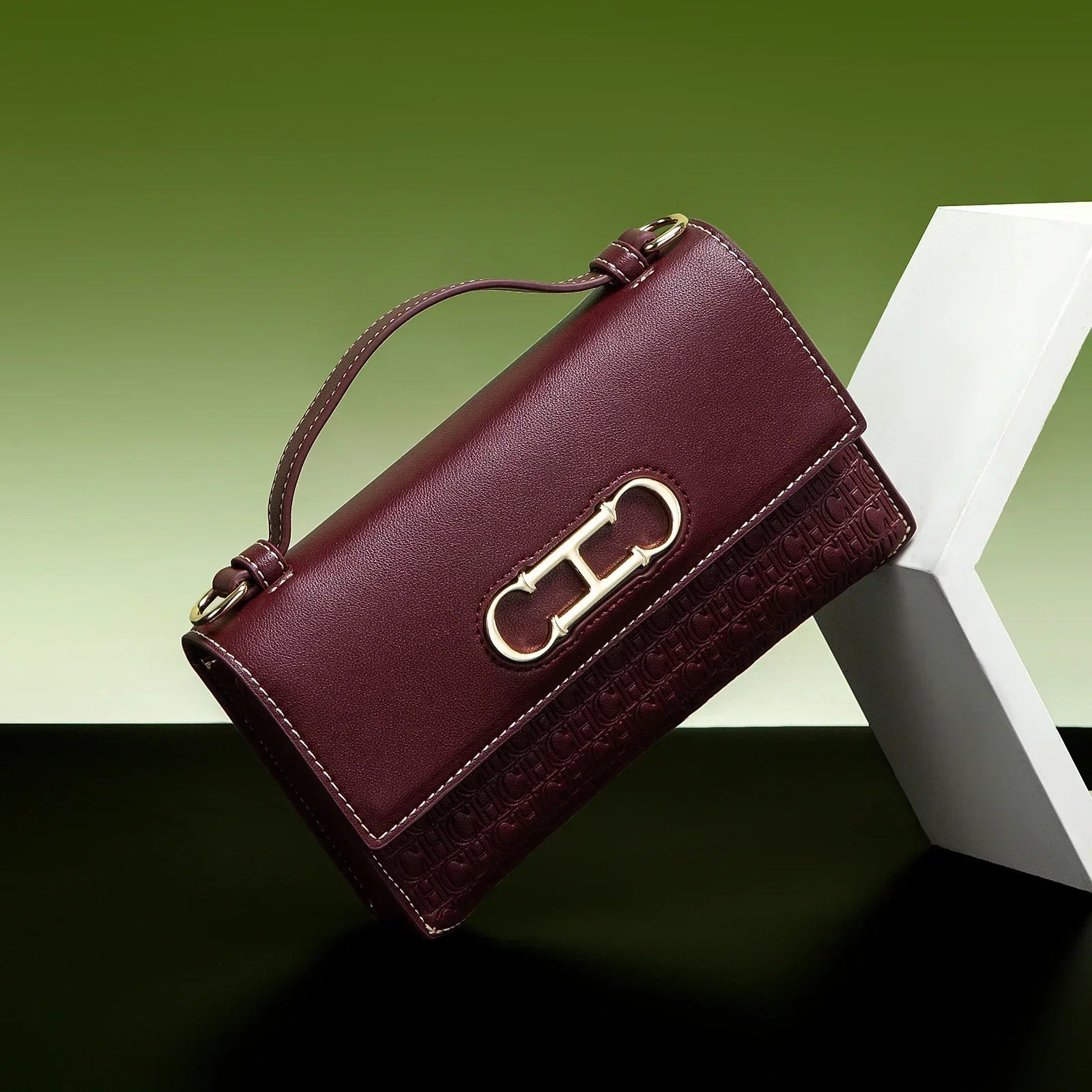 Women's Structured Flap Handbag with Metallic Clasp and Shoulder Strap