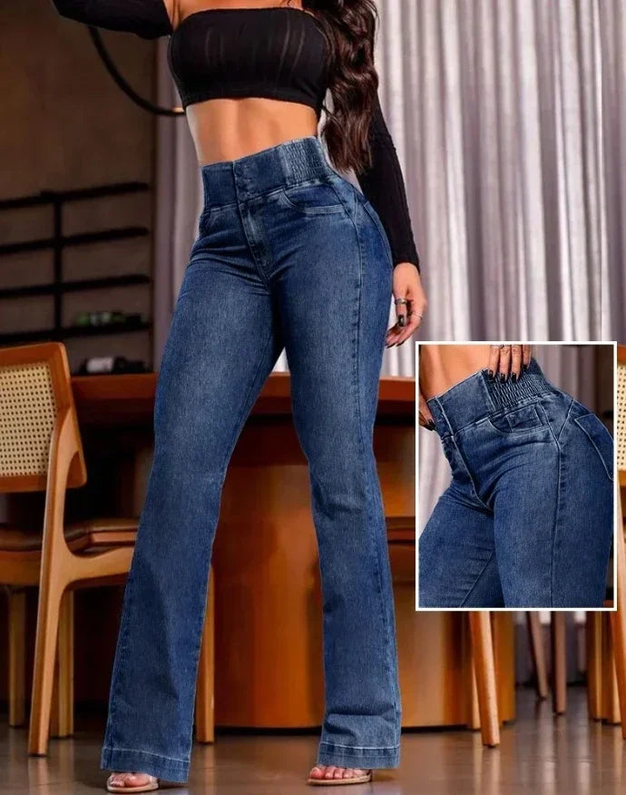 Women's High Waist Multiple Button Skinny Denim Jeans