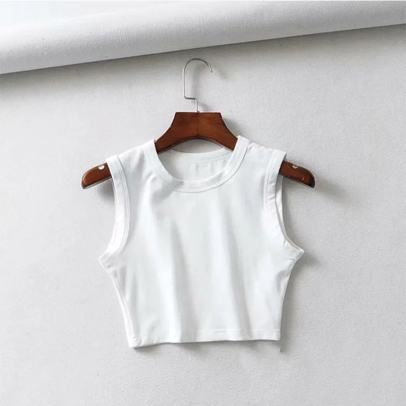Women's Solid Crop Top with Sleeveless Design and a Fitted Shape