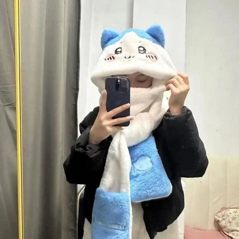 Chiikawa Plush Integrated Hat Scarf and Gloves Set with Usagi Styles
