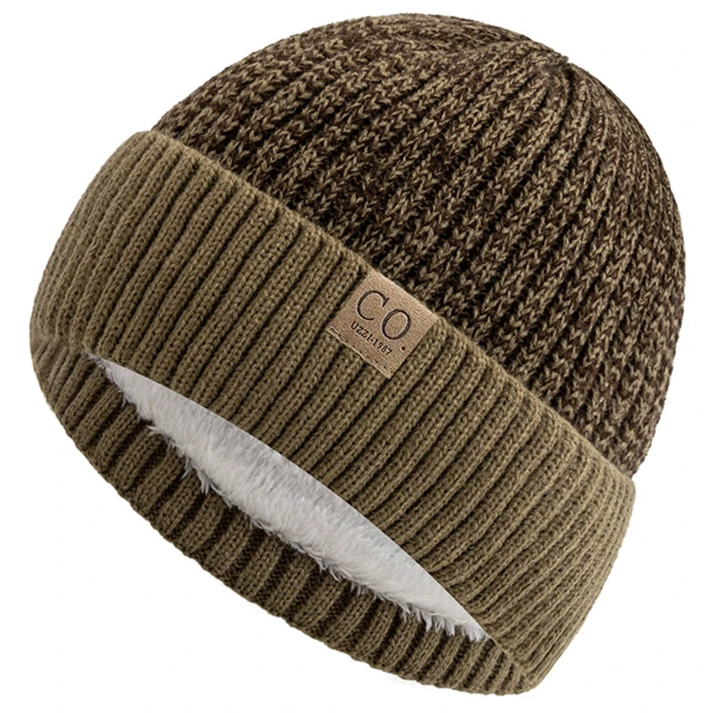 Unisex Knitted Beanie with Ribbed Cuff and Plush Inner Lining
