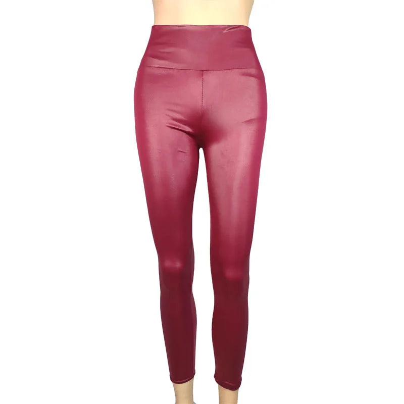 Women's Faux Leather Look Full Length Leggings For Workout Outfits