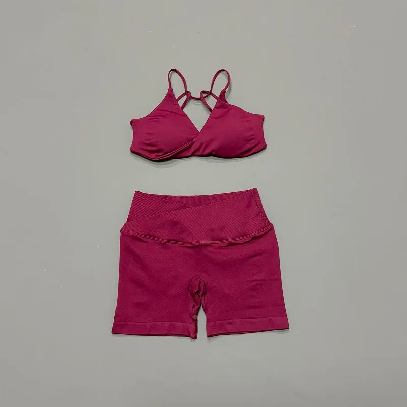 Women's Strappy Bra And Shorts Yoga Set For Workout Outfits