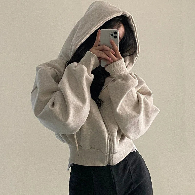 Long Sleeve Full Zip Casual Hooded Sweatshirt for Layering