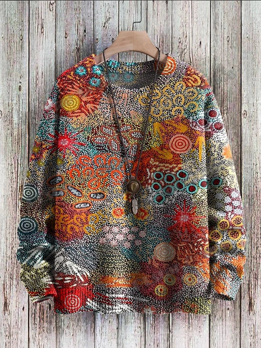 Men's Cat Print Crew Neck Long Sleeve Sweater