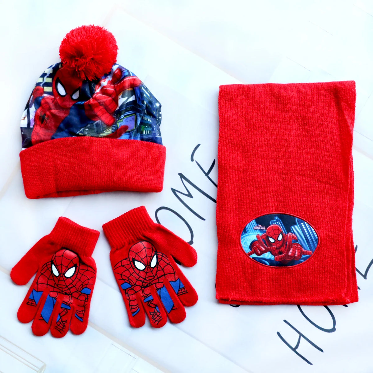 Spider-Man Knitted Hat Scarf and Gloves Set with Cartoon Style Options