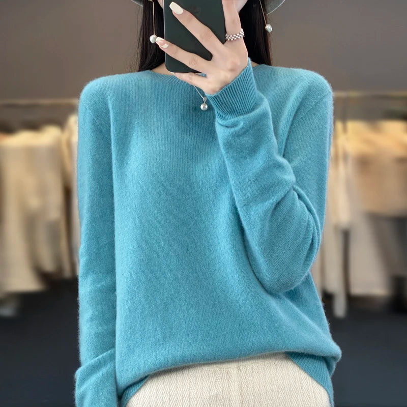 Women's Crew Neck Long Sleeve Sweater Casual Knit Layer