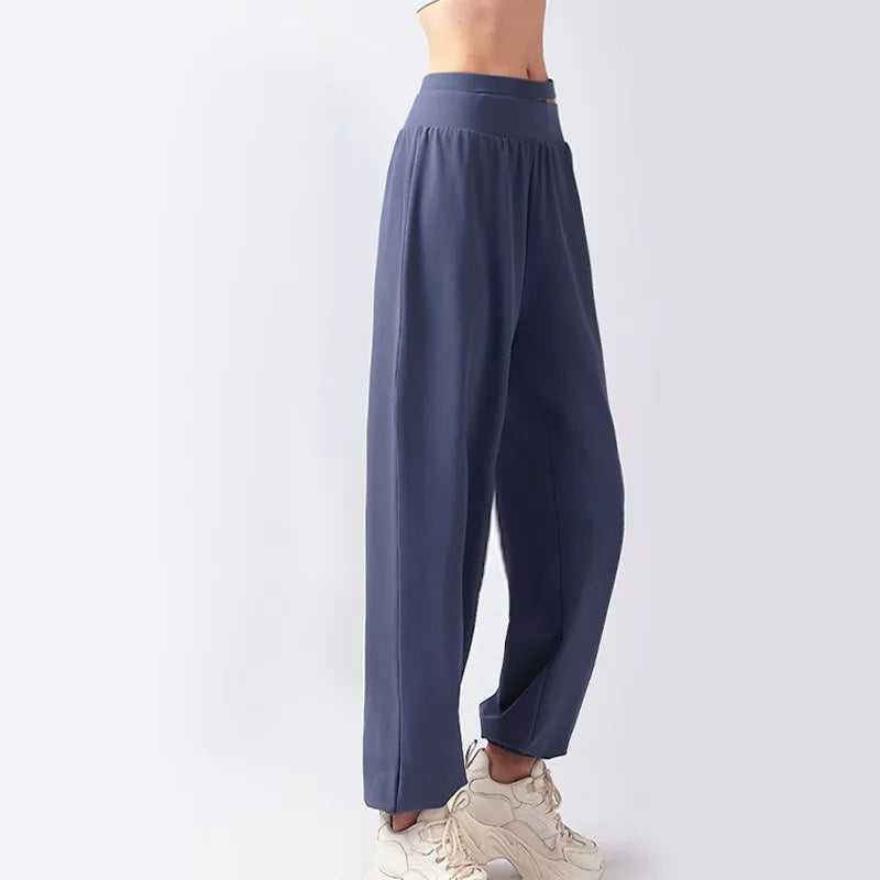Women's Double Waist Polyester Blend Workout Pants with Cutouts and Cuffed Ankles