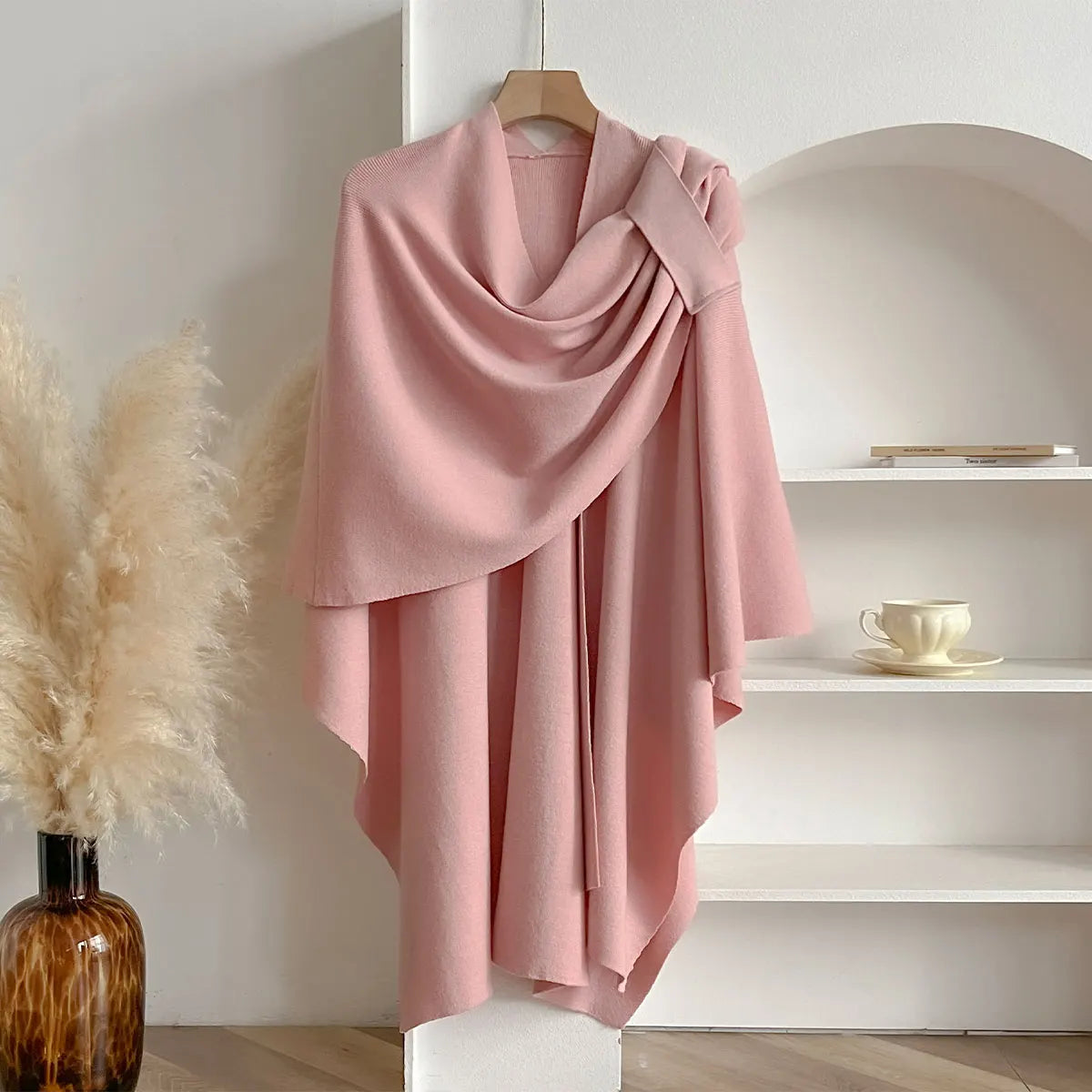 Solid Asymmetric Draped Wrap Scarf for Layering over Outfits