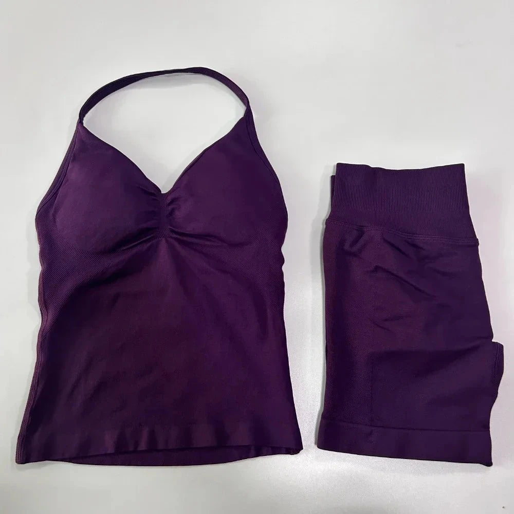 Women's Halter Tank And Shorts Yoga Set For Workout Outfits