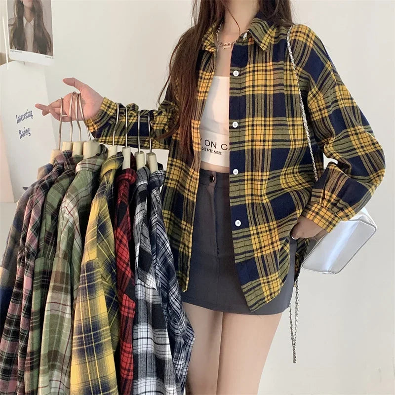 Women's Checked Collared Long Sleeve Shirt