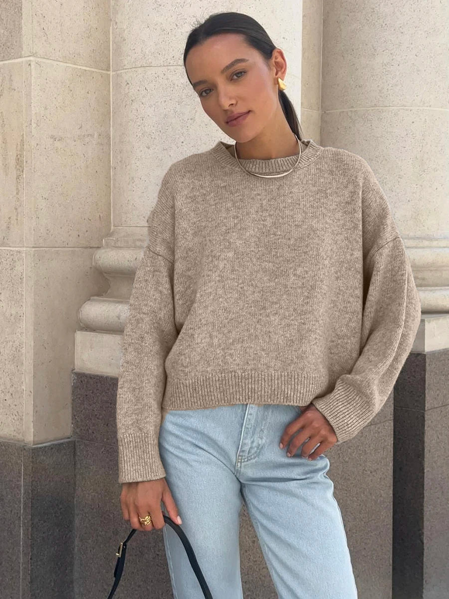Women's Loose Crew Neck Chunky Knit Sweater Casual Knit Layer