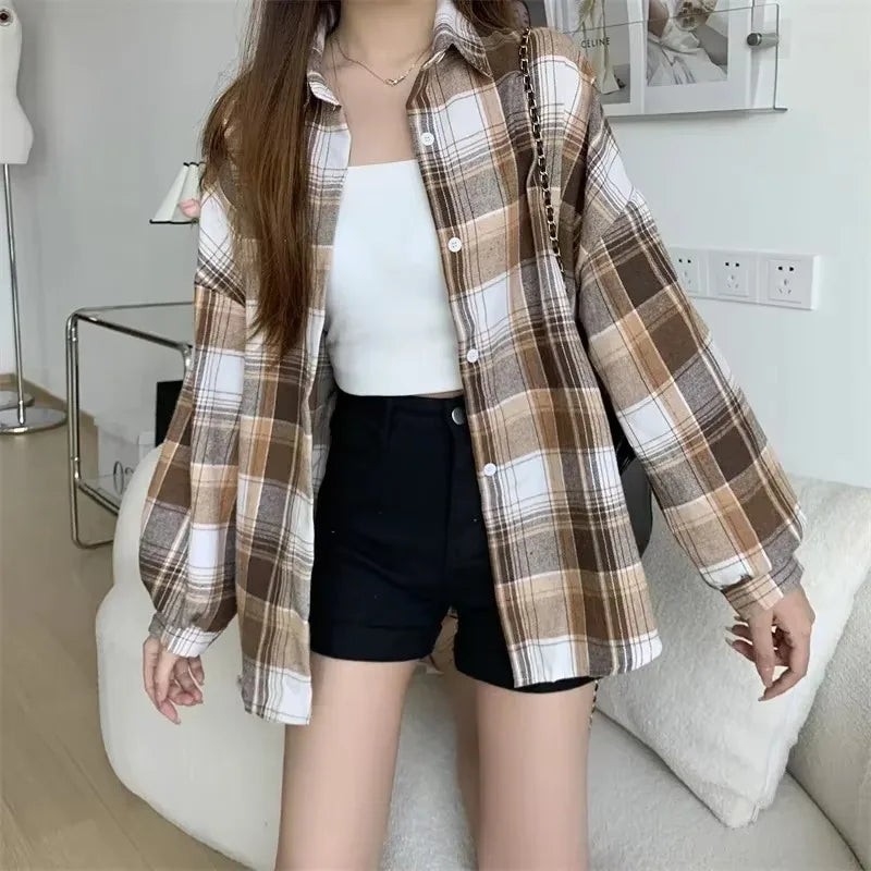 Women's Checked Collared Long Sleeve Shirt
