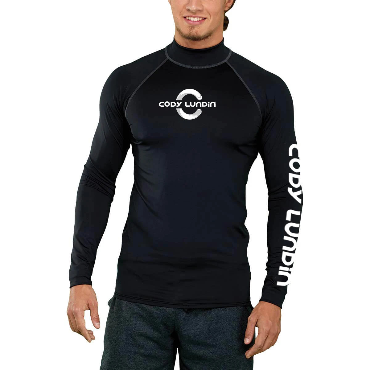 Graphic Long Sleeve Crew Neck Rash Guard Swim Top