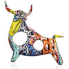 Resin Graffiti Bull Statue, Minimalistic Full-Color Bull Figurine Decor, Originality Abstract Bull Sculpture Home Decor