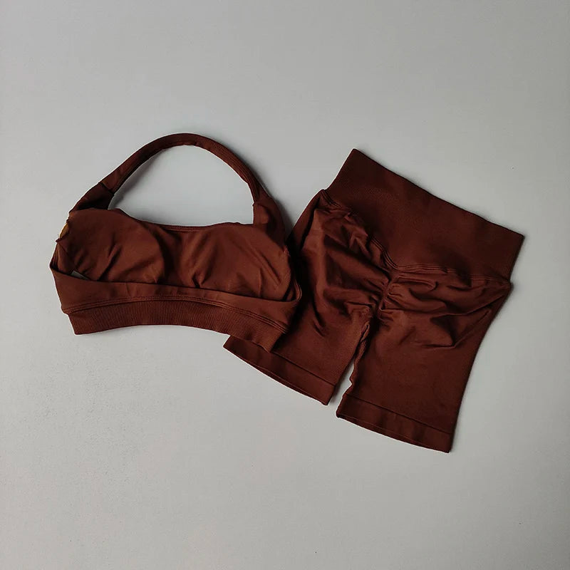 Women's Halter Sports Bra and Shorts Set