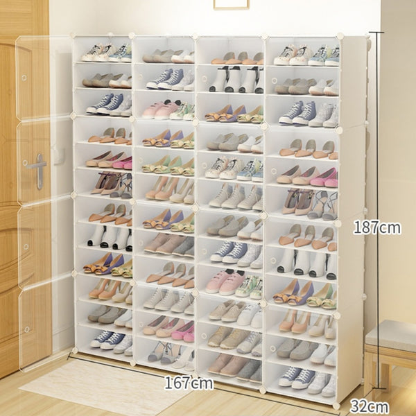 Hot Sale Fold Plastic Shoe Boxes Thickened Transparent Stackable Shoe Organizer Superimposed Combination Shoe Cabinet Home Use