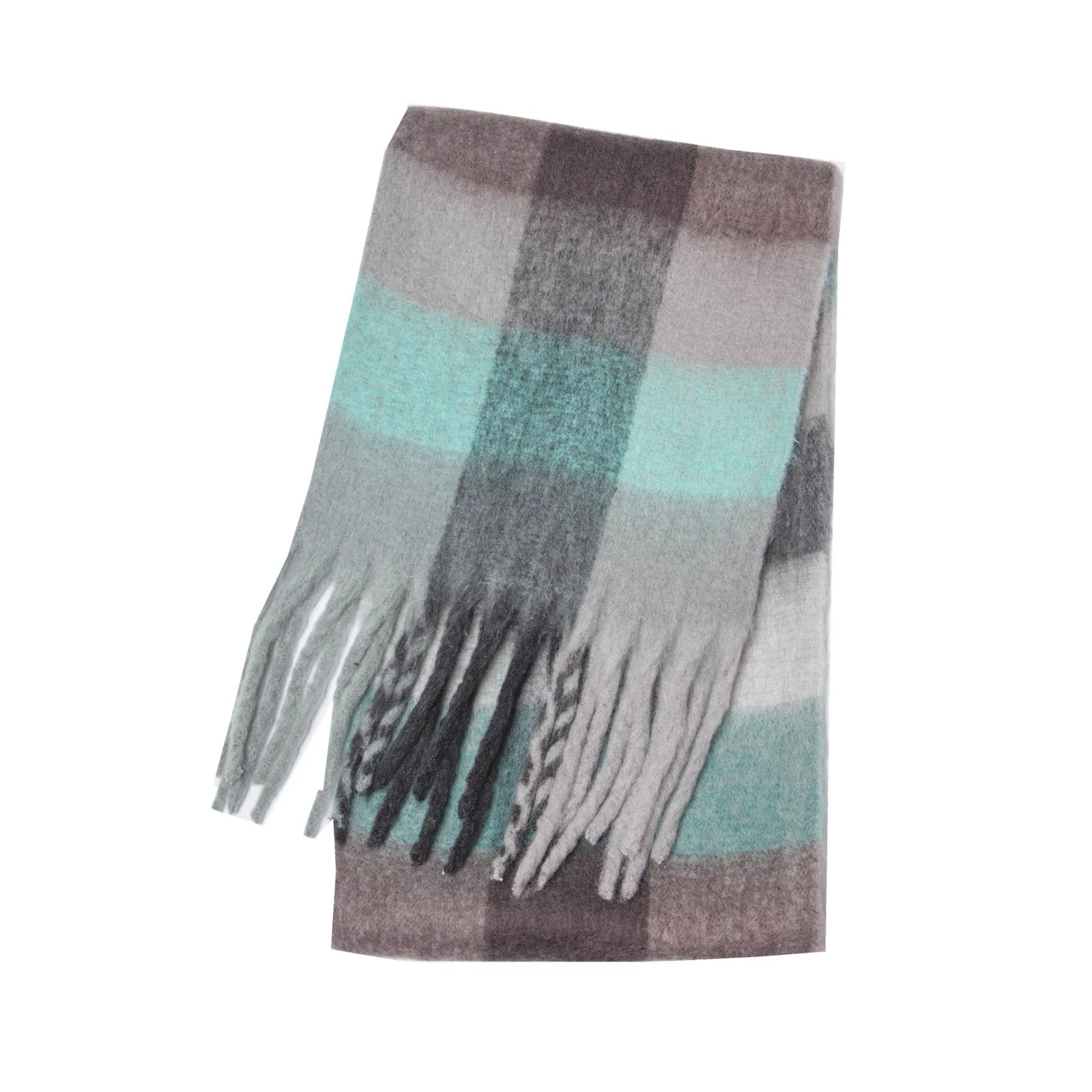 Multicolor Plaid Scarf with Long Shape and Fringed Ends