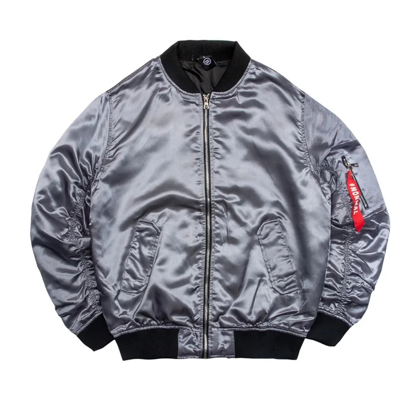 Zip Up Snack Back Embroidered Casual Loose Style Crew Neck Satin Bomber Jacket for Men Women