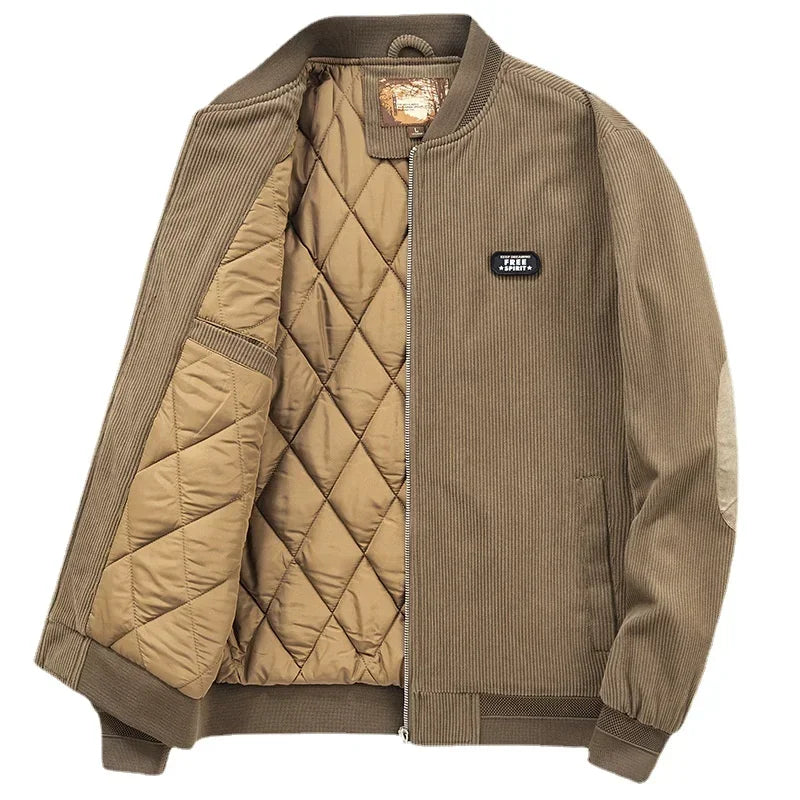 Men's Corduroy Zip-Front Jacket with Quilted Lining