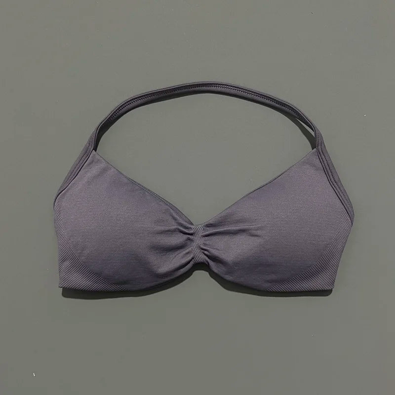 Women's Ruched Halter Neck Sports Bra