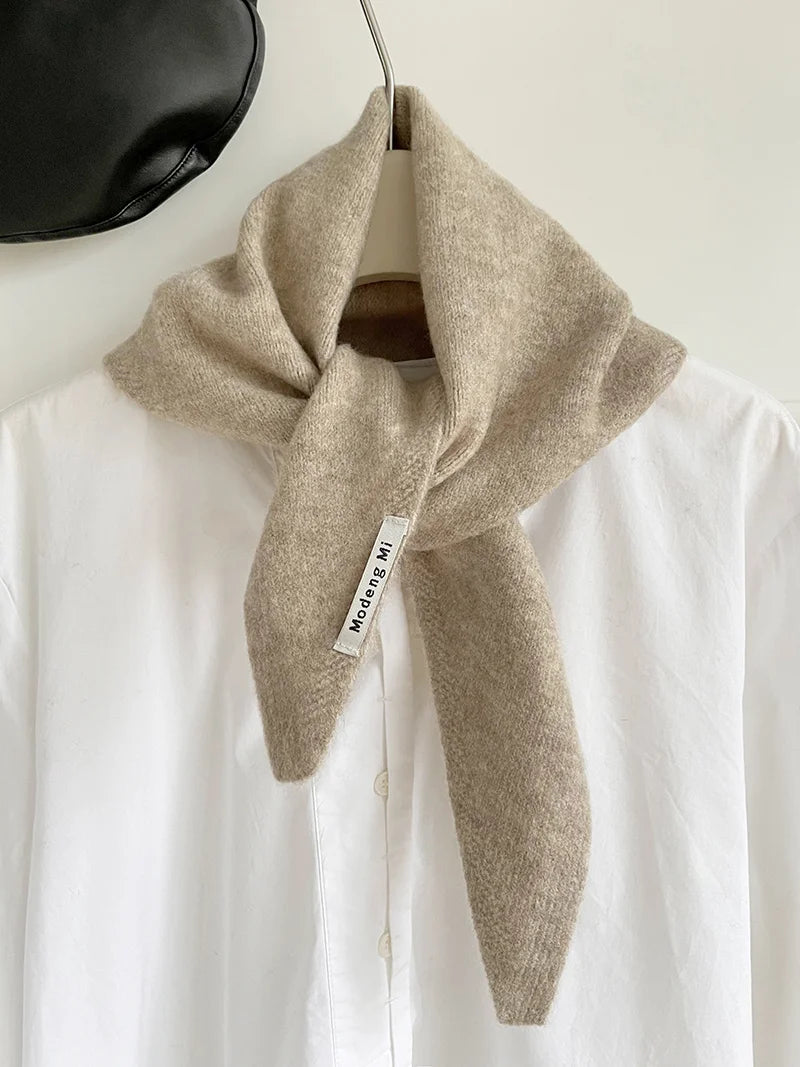Solid Small Triangle Knit Scarf with Pointed Ends