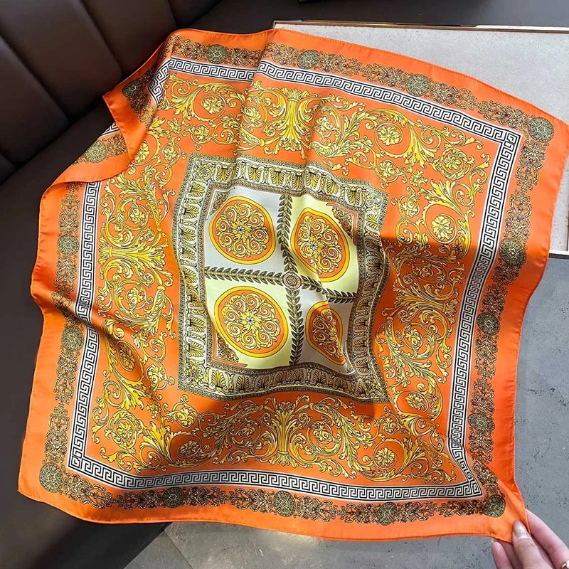 Ornate Print Square Scarf with Decorative Border Design