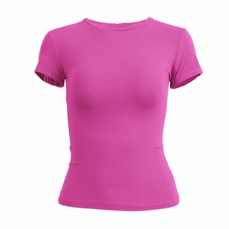 Women’s Slim-Fit Stretch Knit Crew-Neck T-Shirt with Short Sleeves