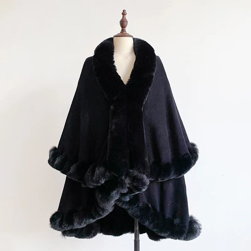 Plush Trim Open Front Cape for Layering over Outfits