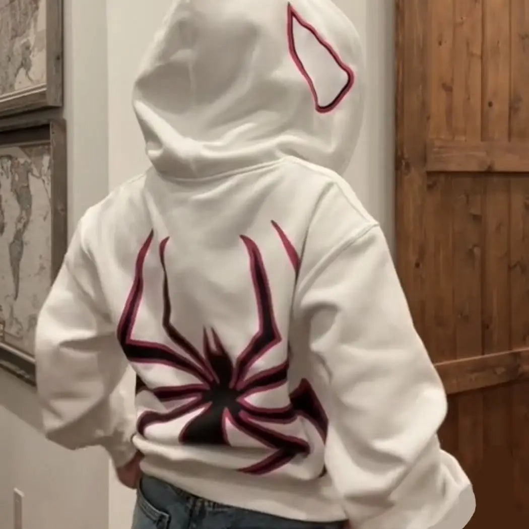 Spider Graphic Long Sleeve Full Zip Casual Hoodie